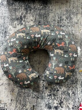 Forest Animal Nursing Pillow - Gray with Rust and Cream Accents